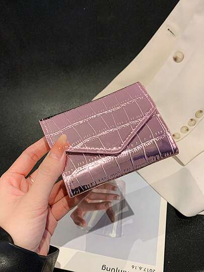 Carteira Curta de Moedas Fashionável com Padrão de Crocodilo Brilhante, Carteira Mini, Carteira Pequena, Carteira de Cartão, Carteira de Moedas para Mulheres