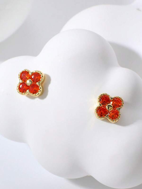 1pc Lucky Four-Leaf Clover Petal Earrings, Personalized Versatile Fashion Jewelry, Gift For Valentine's Day And Birthday
