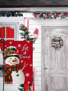 1 pieza Decoración colgante textil de muñeco de nieve "Que Nieve", bandera de patio de invierno con copos de nieve, pancarta impresa a doble cara de 12x18 pulgadas de lino sintético, decoración navideña y de invierno para el hogar, adecuada para el hogar, jardín, porche, cafetería, granja, asta de bandera no incluida