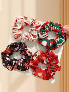 4pcs/Set Christmas Hair Accessories For Women, High Elastic Curly Hair Scrunchies, Suitable For Buns, High Ponytails, Very Practical, Ideal For Parties, Gifts, Holidays ,Beauty ,Hair Ties