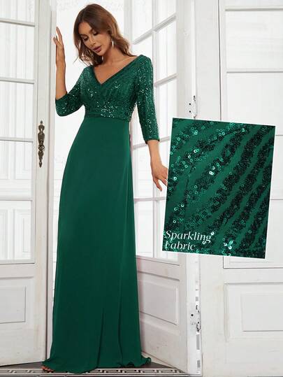 Fall Elegant Contrast Sequin Evening Formal Dress Semi Formal Dress For Party Dinner