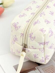 可爱蝴蝶结化妆包可爱蝴蝶结结纹洗漱包旅行化妆收纳拉链袋，绗缝化妆品包，时尚可折叠通勤化妆包 Forrushes 美学化妆包 - 紫色 - 查看 4