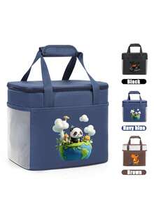 1pc Cartoon Car Pattern Insulated Lunch Bag, Large Capacity Lunch Box Tote Bag, Aluminum Foil Lining, Suitable For Work Commute - 28*24*21CM - View 3