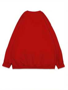 2026 New Year Cotton Sweatshirt Plus Size Love Print Sweatshirt, Casual Long Sleeve Round Neck Pullover Sweatshirt, Women's Plus Size Clothing Loose And Comfortable Winter Clothes For Women - [紅色的] - 查看 2
