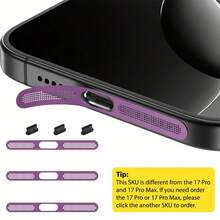 ZYONS 3+3 件套金属扬声器防尘网（3 件 - 多色）+ Type-C 防尘塞（3 件 - 黑色），兼容 17 Pro Max/17 Air/16 Pro Max/16/15 系列，采用耐用金属材质，提供黑色/银色/宇宙橙/金色/绿色/红色/蓝色/紫色/沙漠钛色可选，包含 Type-C 防尘塞、Type-C 接口盖和防尘塞。 - 3+3 - 查看 16