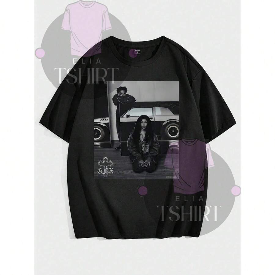 Camiseta Street Grand National Tour Kendrick Lamar SZA Fãs Style Moda De Rua Streetwear Moda Urbana Unissex Masculino Feminino 100% Algodão Top Premium Streetwear Lançamento Envio Imediato Varias Cores!! Plus Size - Preto - Visão 1