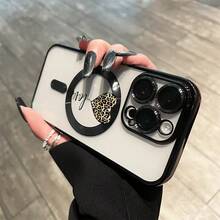 Teléfono con lente integral con estampado de leopardo en forma de corazón, chapado magnético, compatible con carga inalámbrica magnética y compatible con phone 16 Pro Max, 16, 15 Pro, 14, 14 Plus/14 Pro Max, 13, 13 Pro, 12 Pro, 11/11 Pro y la serie Pro. ¡Ideal para regalar a amigos, en cumpleaños y en fiestas! - Negro - Ver 10
