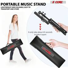 5 Core Sheet Music Stand Foldable Adjustable Bookstand - Black - View 8