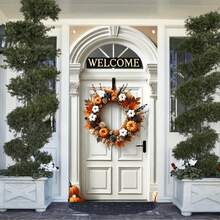 HEGO 1pc Fall Pumpkin Wreath, , Polyester Cotton Pine Cone Harvest Welcome Door Decor, Thanksgiving Theme, Multi-Purpose Indoor/Outdoor, Battery-Free, For Home And Holidays - Multicolor - View 4