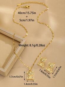 3pcs/Set Cute Cubic Zirconia Bear Necklace And Earrings Jewelry Set For Girls, Sweet And Adorable, Suitable For Street, Party, Date, Holiday, Exquisite Jewelry, Children's Birthday Gift - Multicolor - View 5