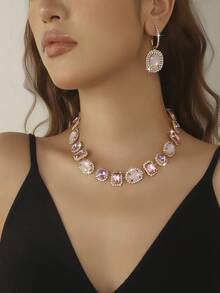 1 Set Multi-Color Gemstone Necklace Set, Accessory For Daily Wear, Party, Wedding Dress