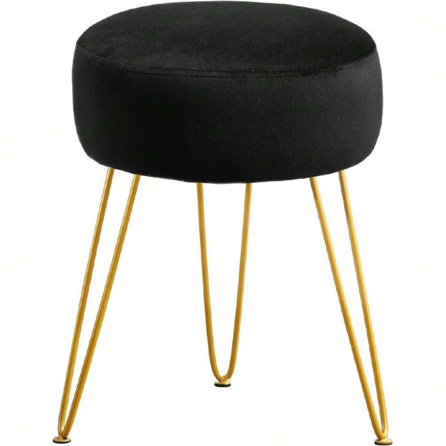 Vanity Stool, Black Vanity Stools For  Room, Round Ottoman Foot Stool, Velvet Footrest Vanity Chair For Bathroom Vanity, Bedroom, Living Room, Entryway, Offices,23566353 - Black - View 1