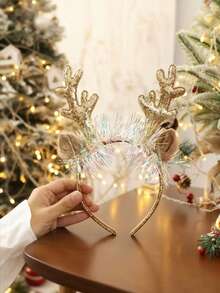 1pc Women's Christmas Reindeer Antler Headband, Decorative Shiny Headband For Party Atmosphere, Suitable For Holiday, Party, New Year Wearing Hair Band Hair Hoop Home Decor Christmas Decorations Room Decor