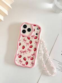 奶油色波浪边亮面樱桃蝴蝶结草莓彩绘防摔手机壳保护套,配手工串珠手链配件,兼容 17 Pro/17 Air/17/17 Pro Max/16/11/16 Pro/16 Plus/16 Pro Max/16 e/15 Pro Max/13/14/12/XS/XR/7G/8P,兼容小米手机,兼容红米手机 - 彩色 - 查看 3