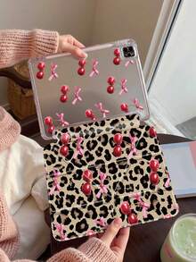 豹纹樱桃图案保护套，兼容 iPad (A16) 第 11 代 11 英寸 2025、iPad 10.2/Mini6/Mini7/9.7 英寸、Galaxy Tab A9 Plus 平板电脑，3+Y 可折叠防弯折，硅胶加固边角，自动唤醒/睡眠，内置笔槽，多角度折叠支架 - 完美日常保护，时尚简约图案。 - 彩色 - 查看 4