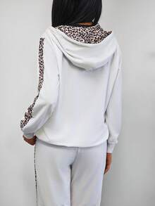 2pcs Women's Casual Leopard Print Zipper Hoodie And Sweatpants Outfit, Autumn/Winter