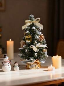1棵30厘米/11.81英寸迷你圣诞树，带桌面，适用于办公室，篮式底座，饰以雪红色蝴蝶结和浆果，圣诞装饰品，迷你圣诞树，桌面家居装饰，冬季房间装饰，圣诞装饰品，家居圣诞礼物，圣诞装饰 - 彩色 - 查看 6