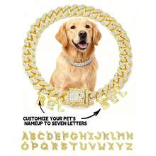 Personalized Dog Necklace, Custom Dog Collar With Letter Pendant Tag - 13mm Rhinestone Dog Chain, Double Lock Design Collar, Suitable For Bulldog And Large Dogs - Multicolor - View 13