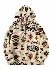 Men's Fleece Half-Zip Hoodie, Loose Fit, Pullover Sweatshirt, Thickened For Autumn/Winter