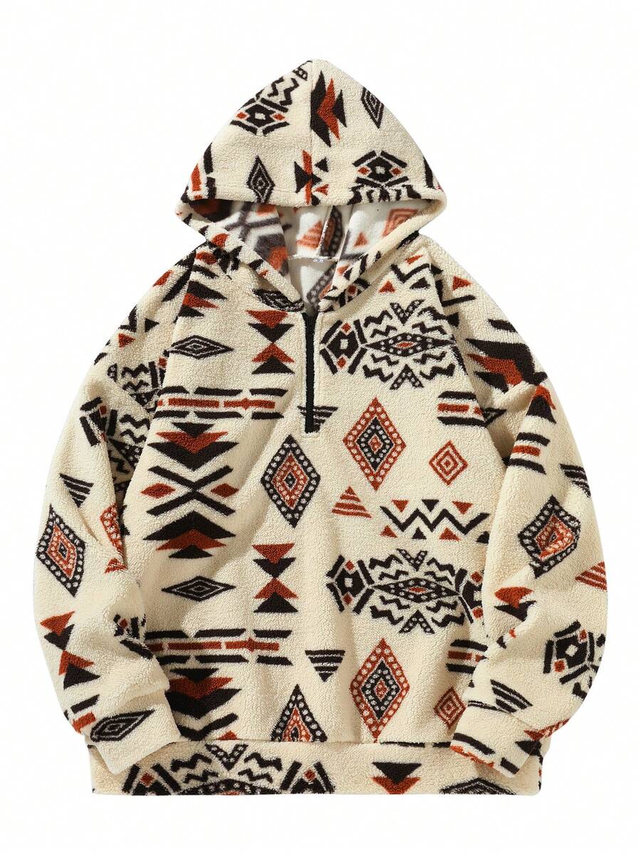 Men's Fleece Half-Zip Hoodie, Loose Fit, Pullover Sweatshirt, Thickened For Autumn/Winter