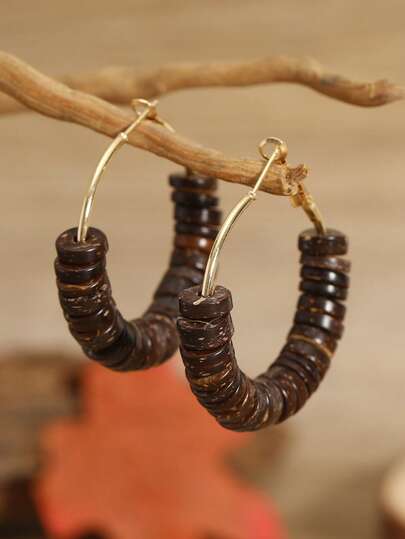 Handmade Vintage Coconut Shell Earrings, Personalized Round Circle Elegant