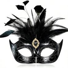 2025 Masquerade Women With Feathers - Venetian Masquerade Ball, Mardi Gras, Prom - 黑色 - 查看 2