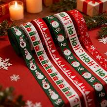 5 Yardas de Cinta Decorativa Navideña, Cinta con Tema de Muñeco de Nieve, Manzana Navideña para Envolver Regalos, Cinta para Envolver Regalos Navideños, Adecuada para Artículos Decorativos de Regalo de Navidad