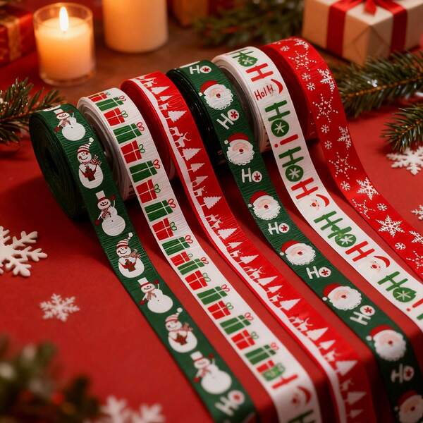 5 Yardas de Cinta Decorativa Navideña, Cinta con Tema de Muñeco de Nieve, Manzana Navideña para Envolver Regalos, Cinta para Envolver Regalos Navideños, Adecuada para Artículos Decorativos de Regalo de Navidad