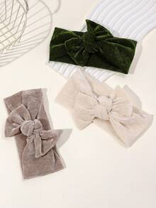 3pcs/Set Cute Velvet Bow Headbands For Girls, Soft Solid Color Bow Hair Accessories Set