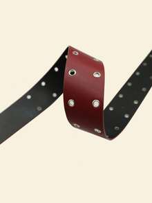 1 chiếc thắt lưng bản rộng đa năng bằng da PU màu đỏ trơn phong cách Punk đường phố dành cho nữ có khóa đôi - Đỏ - Xem 4