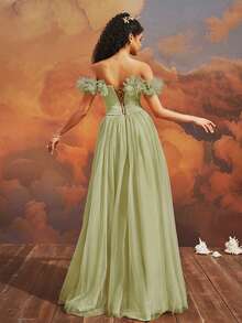 VIPGIRL Elegant Mesh Formal Long Evening Gown - Lime Green - View 3