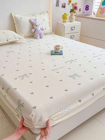 1pc Plant-Based Wool Washed Skin-Friendly Printed Brushed Full Wrap Fixed Mattress Pad, Soft Mattress Protector Cover, 360° Non-Slip, No Optical Brighteners, Breathable & Moisture-Wicking, Suitable For Bedroom, Dorm, Hotel, RV, All Seasons