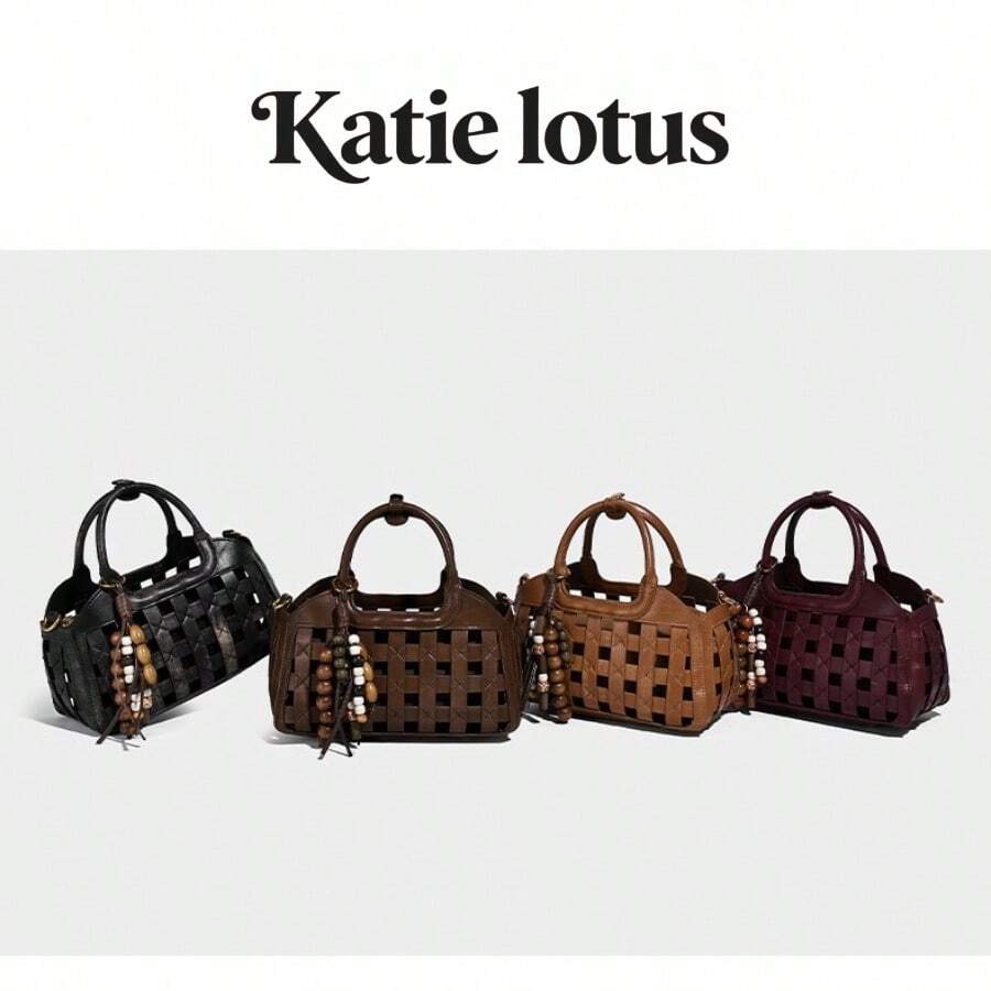 Retro Woven 2025 Niche Design Autumn New Arrival Chic Versatile Handbag & Shoulder Bag, Woven Basket Bag Set - Coffee - View 1