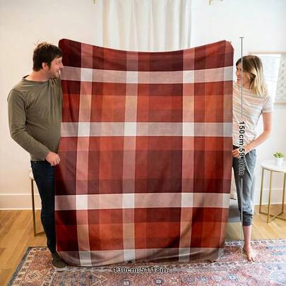 1 pieza Manta de franela suave y cómoda con tema de rayas y patrón de cuadros de colores, de uso versátil para sofá, cama, coche, oficina, camping, regalo perfecto para familia y amigos