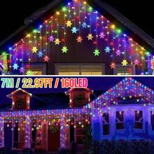 Luce a colonna di ghiaccio a fiocco di neve solare - 96/160 LED, luce di Natale per interni/esterni, IP65 impermeabile, 8 modalità di illuminazione per grondaie, tenda solare per esterni, adatta per Natale, case, giardini, alberi, cortili, festival, matrimoni, raduni, decorazione per feste (bianco caldo/multicolore/bianco)