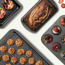 LOLLICY Baking Pans Sets, Nonstick Bakeware Sets 6-Piece With Round/Square Cake Pan, Loaf Pan, Muffin Pan, Cookie Sheet, Roast Pan, Cooling Rack, Carbon Steel Bake Set - 黑色 - 查看 5