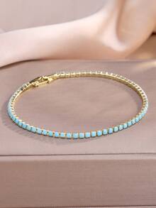 rakol Bộ 2 vòng tay tối giản màu ngọc lam và vàng, vòng tay tennis - Vàng ngọc lam xanh - Xem 4