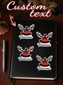 6/12/24pcs Customized 2025 Christmas Antler Style White Background Stickers, With Text Name Customization Available. Christmas Gift Stickers, Christmas Gift Stickers For Couples, Family Members And Friends, Christmas Gift, Personalized Gifts - Multicolor - View 1