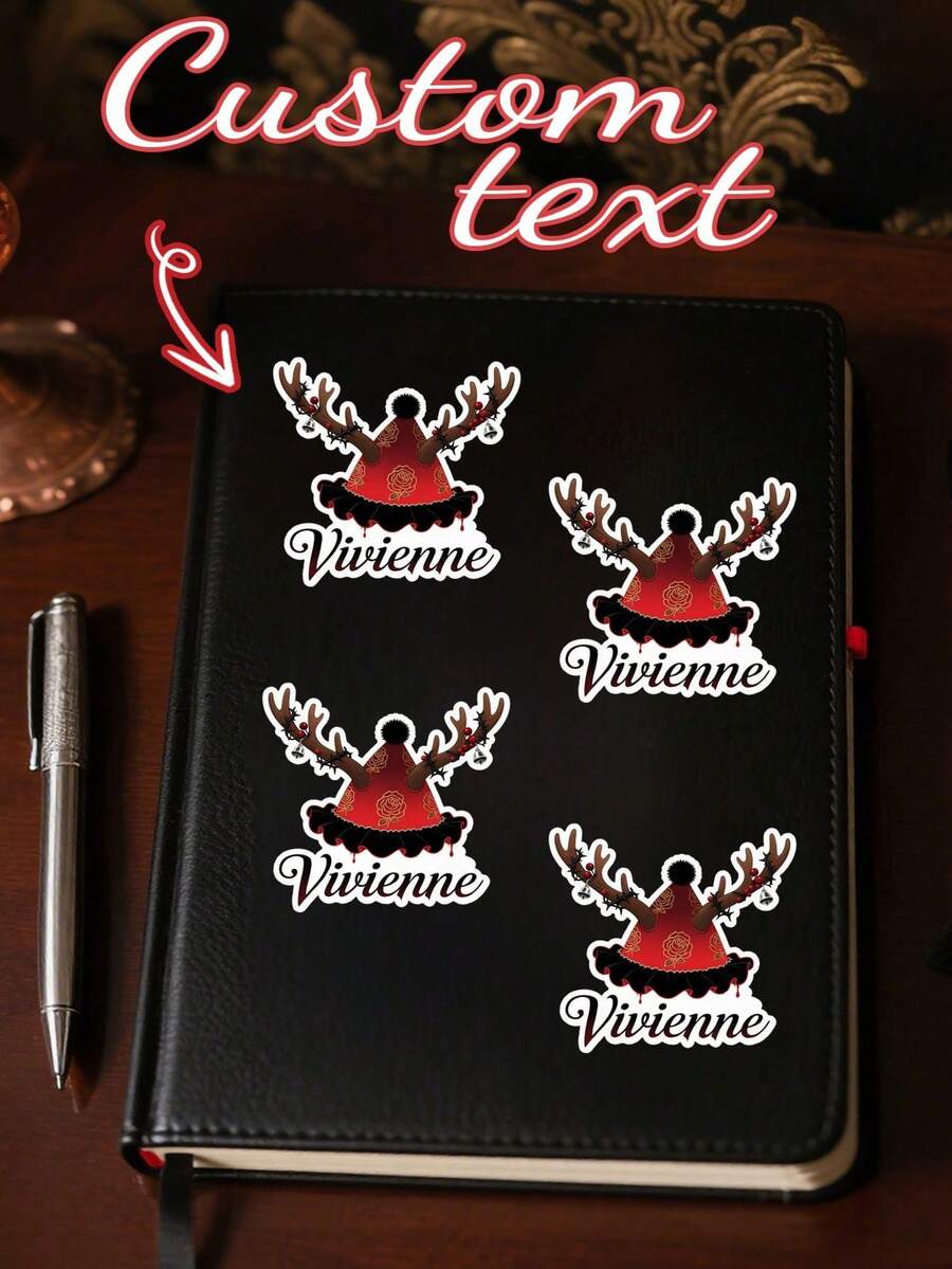 6/12/24pcs Customized 2025 Christmas Antler Style White Background Stickers, With Text Name Customization Available. Christmas Gift Stickers, Christmas Gift Stickers For Couples, Family Members And Friends, Christmas Gift, Personalized Gifts - Multicolor - View 1