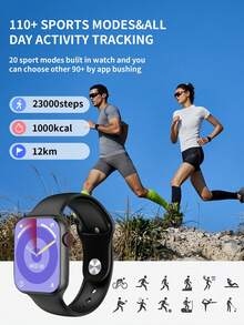 Microwear 男女通用智能手表，兼容iPhone和安卓手机，2.07英寸全触控屏幕，IP68级防水，蓝牙健身追踪器，心率/睡眠监测 - 黑色 - 查看 7