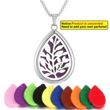 1 Set Water Drop Shape Aromatherapy Diffuser Pendant Necklace Aroma Jewelry Hollow Out Tree Of Life Flower Scent Aroma Perfume Essential Oil Diffuser Necklace For Women Sweater Chain Teardrop Necklace Christmas Halloween - Silver - View 13