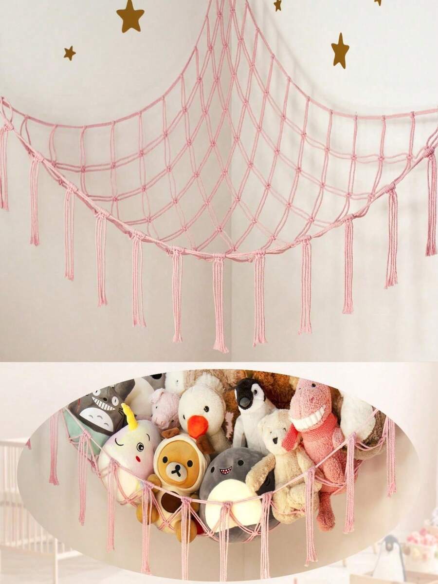 Large Stuffed Animal Storage Hammock Corner Net - Pink Room Decor For Teen Girls - Toys Storage Hanging Stuff Animal Organizer Holder Cute Stuff - Boho Dorm Bedoom Decor Aesthetic - 彩色 - 查看 1