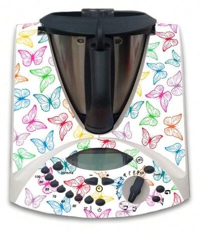 APCym Vinilo Adhesivo Alta Calidad para Máquina Cocinar Thermomix TM31 DISEÑO MARIPOSAS DE COLORES Pegatinas decorativas compatibles con robot de cocina Thermomix TM31, diseño de accesorios de cocina, resistente al agua, autoadhesiva