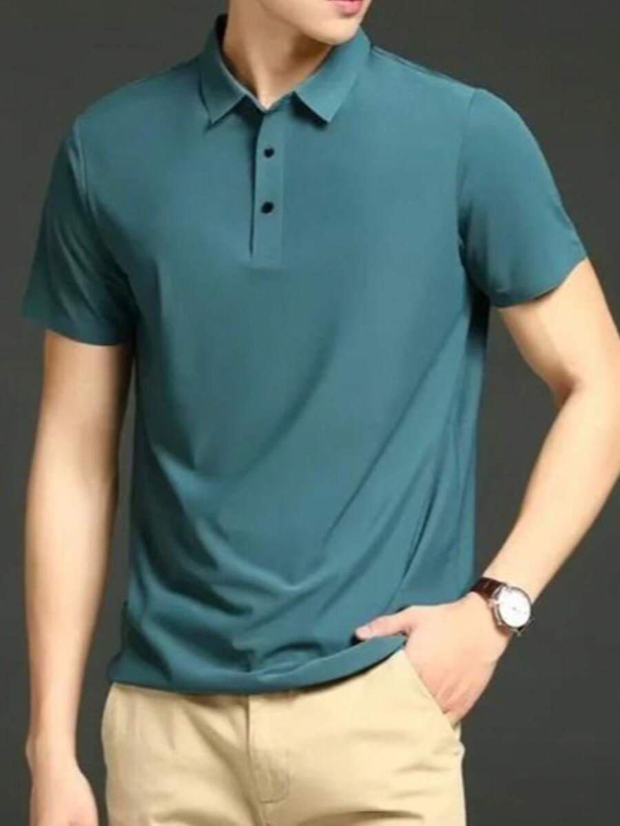 Men's Polo Shirt Silk Fabric Ice Casual Summer - Verde - Ver 1