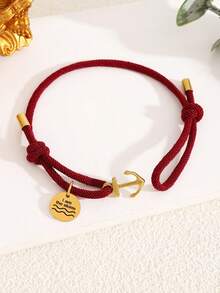 ZIRUISP Vòng tay khóa mỏ neo bằng thép không gỉ mạ vàng 18K 'Tôi là cơn bão' dành cho nam nữ, dây thừng có thể điều chỉnh, trang sức đơn giản, đeo hàng ngày - Vàng - Xem 2