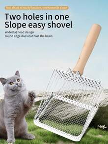 猫砂铲不锈钢网铲长柄深铲不粘涂层金属猫砂铲适用于猫砂盆小猫粪便提升器