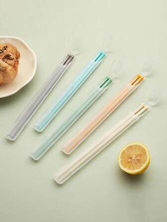 2 件透明塑料筷子盒，便携式餐具收纳盒，适合家庭、户外、旅行