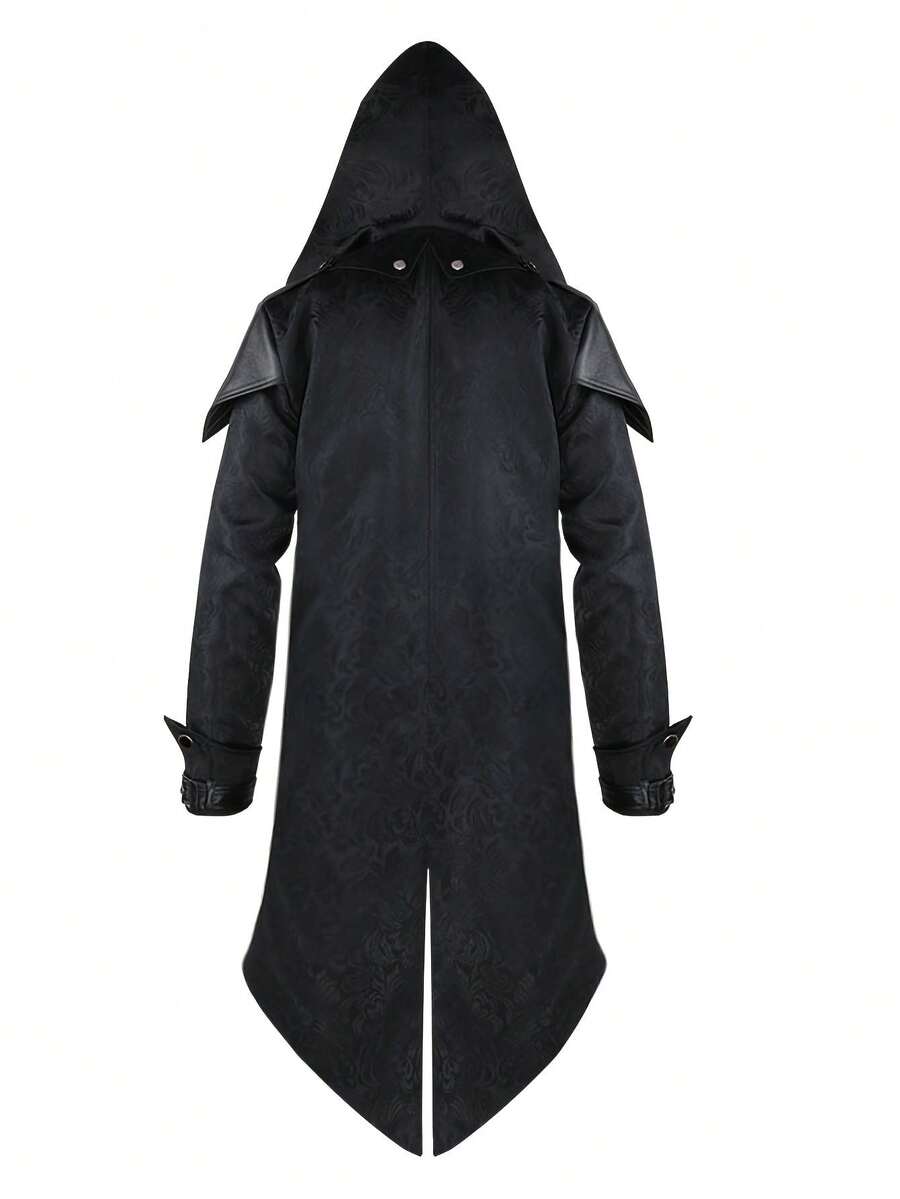 Medieval Tailcoat Hooded Jacket, Suitable For Halloween, Masquerade Ball, Party Events - Black - View 1