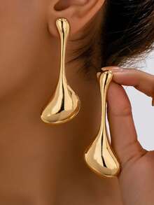 1 par de pendientes de botón exagerados con gota de agua geométrica lisa de aleación minimalista y de moda