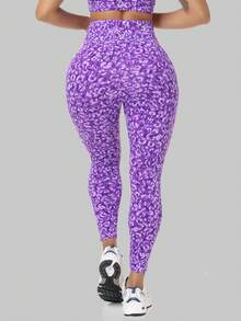 Women's High Waisted Yoga Sports Leggings, Fashionable Women's Sports Leggings, Sports Pants. Back Waist Pocket Design, Sporty Tie Dye High Waisted Sports Leggings, Suitable For Yoga Women's Pants - 紫色 - 查看 6